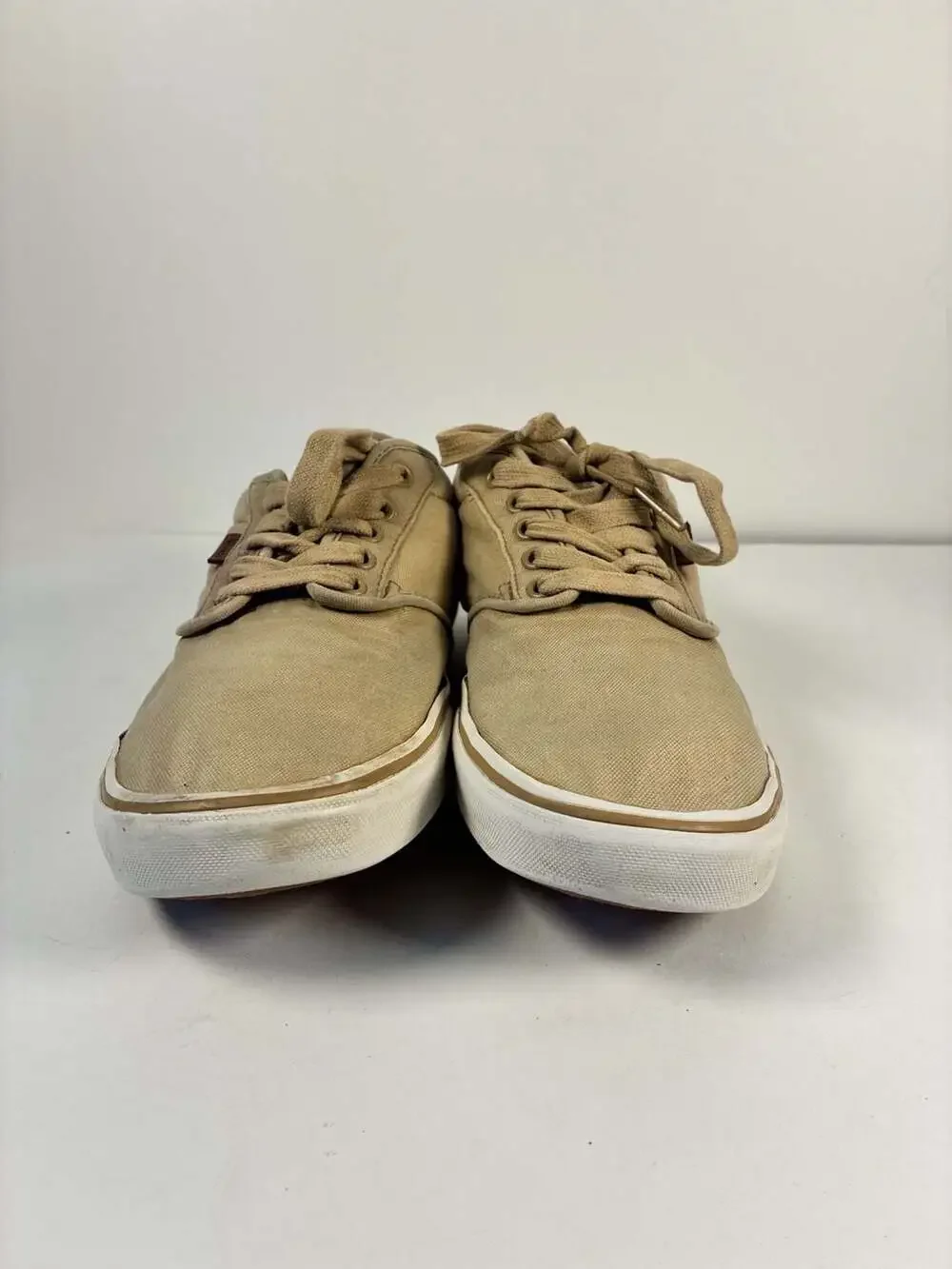 Vans Canvas Low Top Sneakers Tan Brown Leather Heel Detail